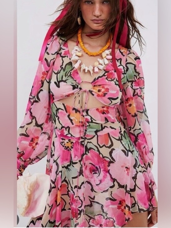 For Love And Lemons Dresses & Skirts - NWT For Love & Lemons Tiana Printed Floral Sheer Cut Out Midi Dress Size XS